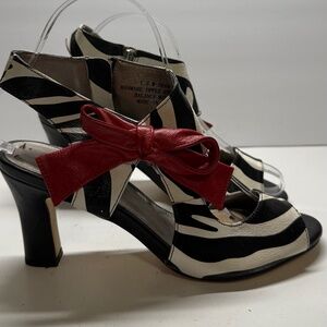 3 inch black/white heels with red bow